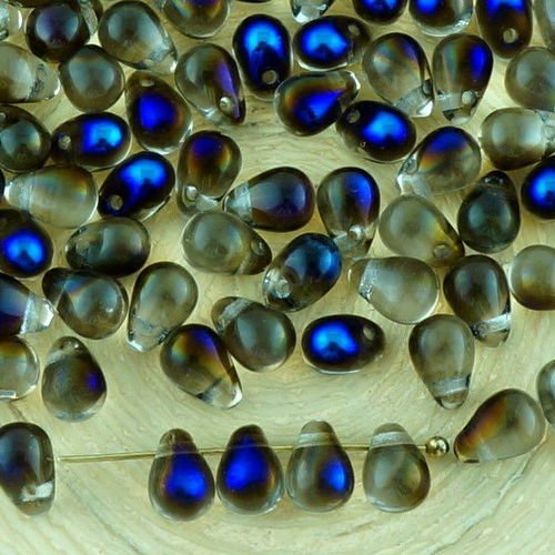 40pcs cristal clair métallisé bleu azur de la moitié du lustre petite larme de verre tchèque perles  sku-32927