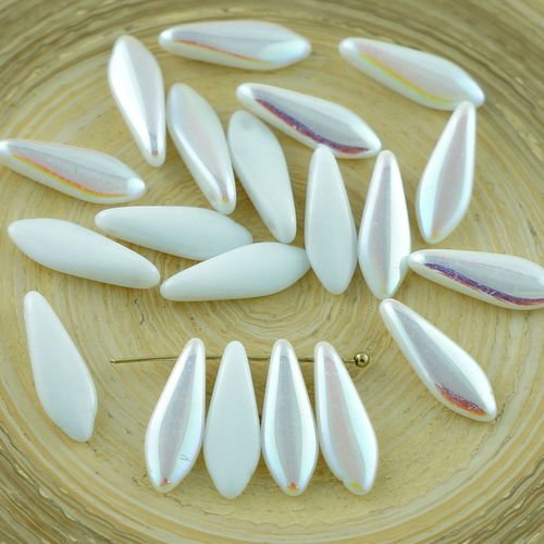 30pcs blanc opaque ab demi-verre tchèque poignard perles feuille plate de 5 mm x 16mm sku-28925