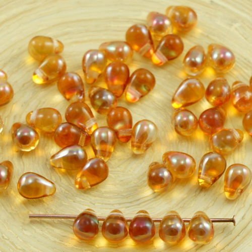 40pcs cristal jaune orange abricot lustre verre tchèque petite larme perles de 4 mm x 6 mm sku-31016