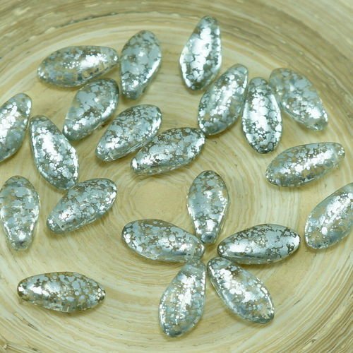 30pcs cristal patine argent repéré en pointillés verre tchèque poignard perles feuille plate 6mm x 1 sku-26930
