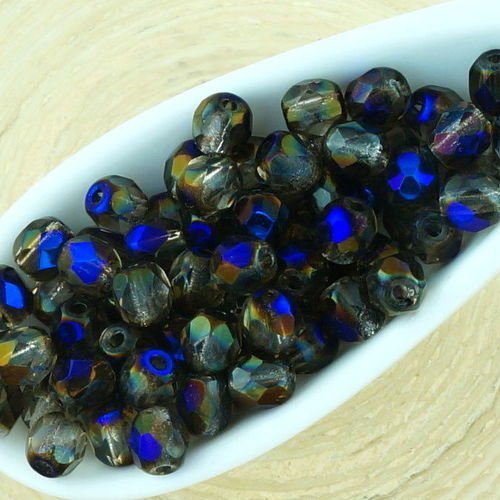 100pcs cristal jet noir bleu azur clair ronde à facettes feu poli petite entretoise tchèque perles d sku-33152
