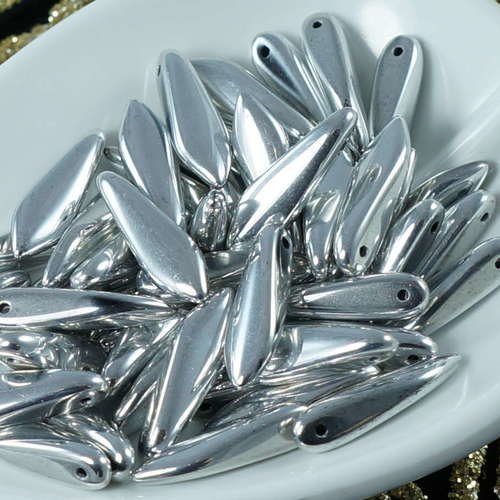 30pcs metallic silver verre tchèque poignard perles feuille plate de 5 mm x 16mm sku-18872