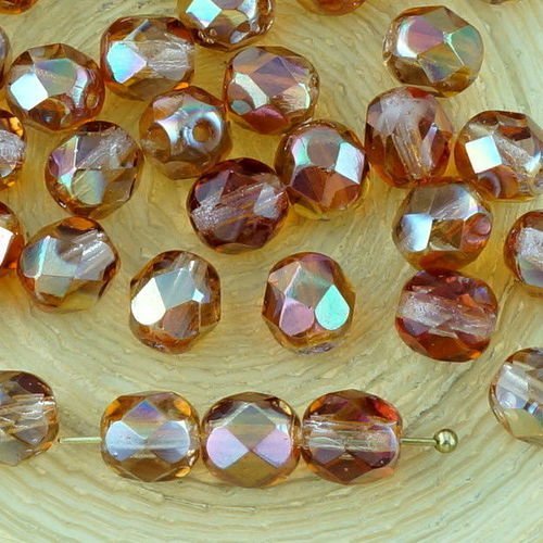 40pcs cristal jaune orange abricot lustre rond à facettes feu poli entretoise de verre tchèque perle sku-33216