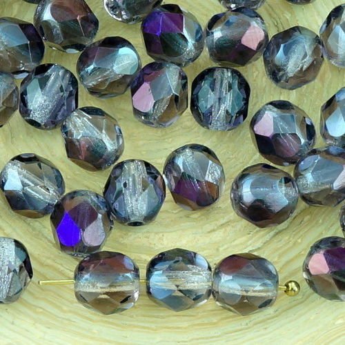 40pcs léger en cristal améthyste violet clair métallisé iris rainbow demi-rond à facettes feu poli e sku-33245