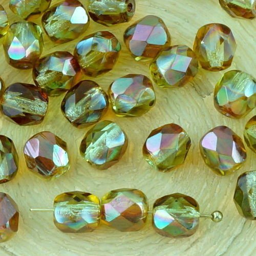 40pcs cristal vert péridot jaune orange abricot lustre demi-rond à facettes feu poli entretoise de v sku-33249