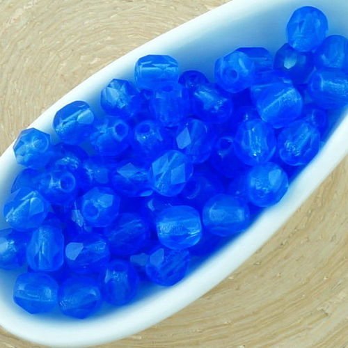 100pcs bleu opale ronde à facettes feu poli petite entretoise tchèque perles de verre de 4mm sku-33370
