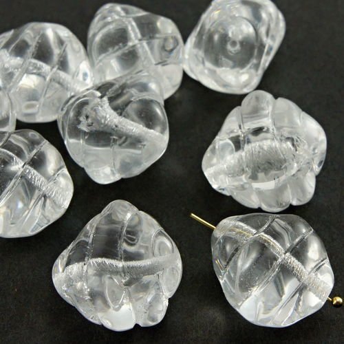 2pcs cristal clair ovale chunky sculpté à la ruche de verre tchèque perles de 18mm x 17mm sku-33623