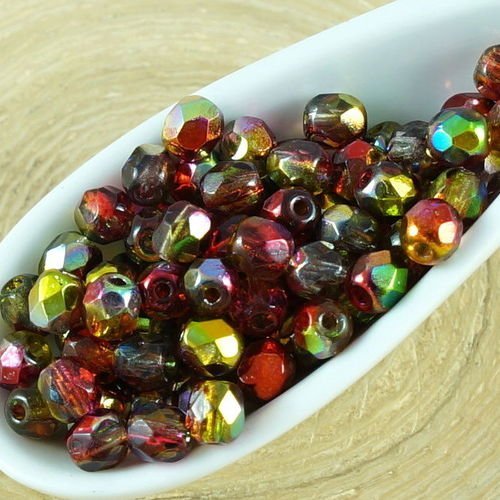 100pcs cristal magique metallic rouge jaune demi-rond à facettes feu poli entretoise tchèque perles  sku-35674