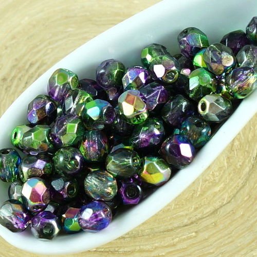 100pcs cristal magique metallic pourpre vert demi-rond à facettes feu poli entretoise tchèque perles sku-35681