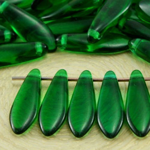 30pcs cristal arbre de noël vert verre tchèque poignard perles feuille plate de 5 mm x 16mm sku-31949