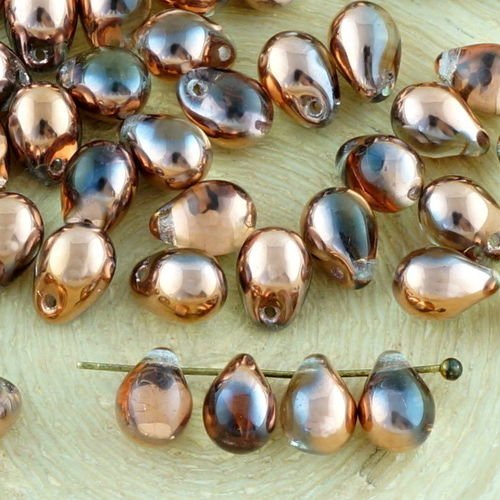 40pcs cristal métallique capri d'or de cuivre de la moitié de larme tchèque perles de verre de 5mm x sku-34502