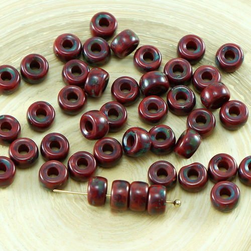 60pcs picasso opaque rouge corail tchèque en verre grand trou poney anneau de roller crow perles de  sku-27094