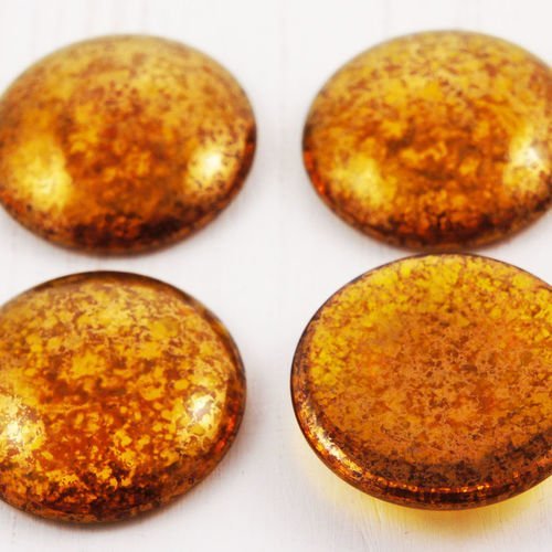 2pcs cristal ambre jaune picasso violet or lustre en terre cuite rond bombé dos plat cabochon en ver sku-38030