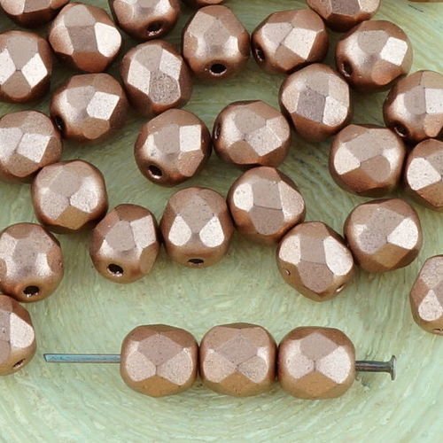 40pcs mat métallisé bronze vintage cuivre ronde à facettes feu poli entretoise de verre tchèque perl sku-34595