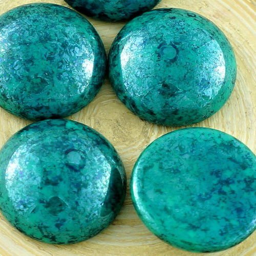 Vente 2 pieces en terre cuite bleu turquoise vert rond bombé verre tchèque cabochon 20mm sku-30595