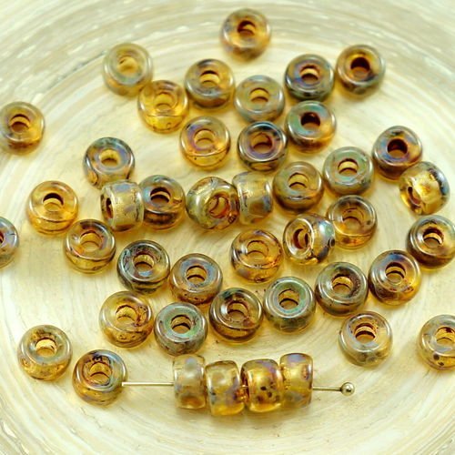 60pcs picasso cristal jaune tchèque en verre grand trou poney anneau de roller crow perles de 6mm sku-27091