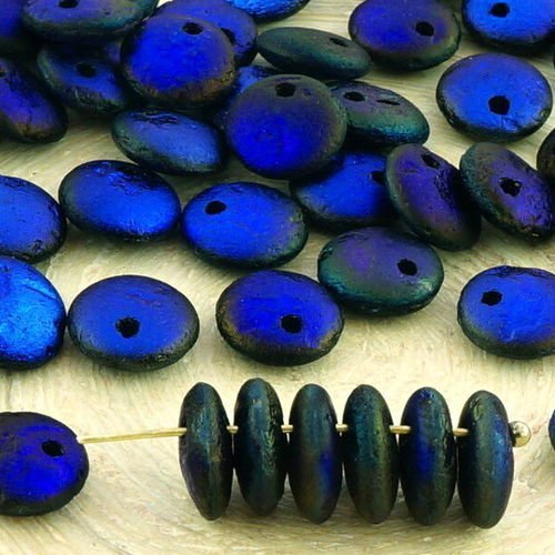 20 pièces opaque jet noir bleu azur demi lustre rugueux rustique gravé pierre de lave grande lentill sku-35326