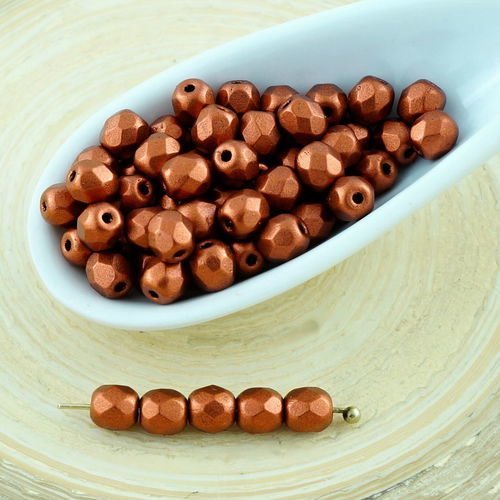100pcs mat métallisé bronze feu rouge ronde verre tchèque perles à facettes feu poli petite entretoi sku-28684