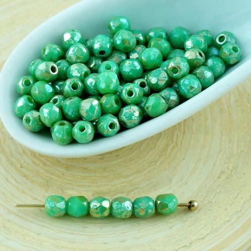 100pcs argent picasso opaque turquoise green ronde à facettes feu poli verre tchèque perles de petit sku-28690
