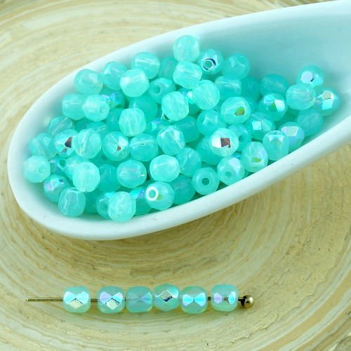 100pcs aqua blue opal ab demi-rond à facettes feu poli verre tchèque perles de petit écarteur 3mm sku-28704