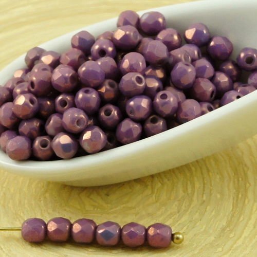 100pcs craie vega violet lustre rond à facettes feu poli verre tchèque perles de petite entretoise d sku-31871