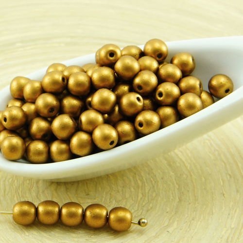 100pcs mat bronze métallique ronde en or druk entretoise de semences de verre tchèque perles de 4mm sku-33708