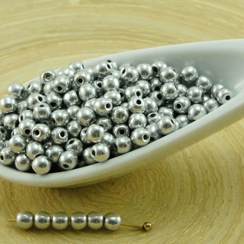 100pcs metallic silver-labrador tour complet druk entretoise de semences de verre tchèque perles de  sku-33846