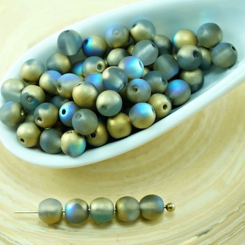 100pcs mat cristal arc-en-ciel d'or ronde verre tchèque perles de petite entretoise de 4mm sku-27263
