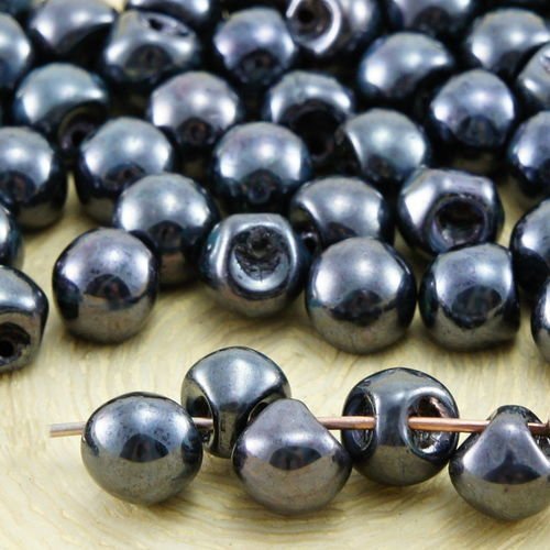 30pcs picasso opaque noir de jais lustre champignon bouton tchèque perles de verre de 5mm x 6mm sku-32390