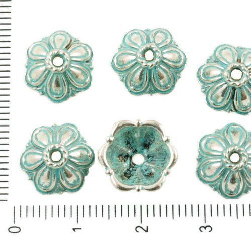 14pcs antique ton argent bleu turquoise patine laver grosse perle pompon bouchon de fleur floral ron sku-36518
