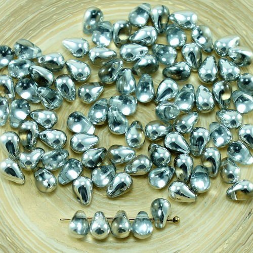 40pcs cristal métallique-labrador argent demi-verre tchèque petite larme perles de 4 mm x 6 mm sku-27304