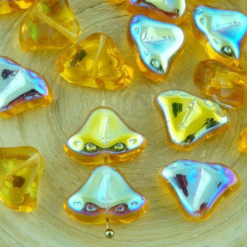 8pcs cristal topaze jaune ab à deux demi 2 cloches des ailes d'ange de noël de pâques tchèque perles sku-32194