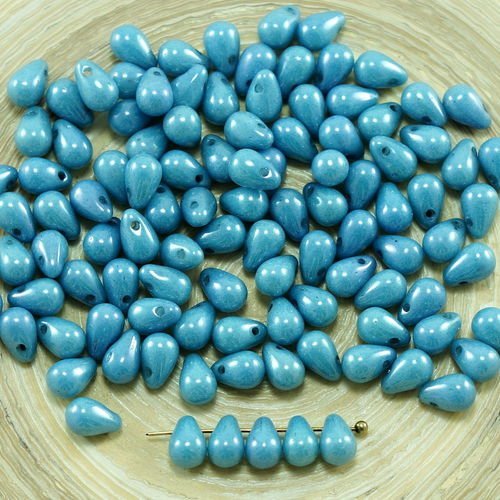 40pcs gris bleu lustre verre tchèque petite larme perles de 4 mm x 6 mm sku-27326