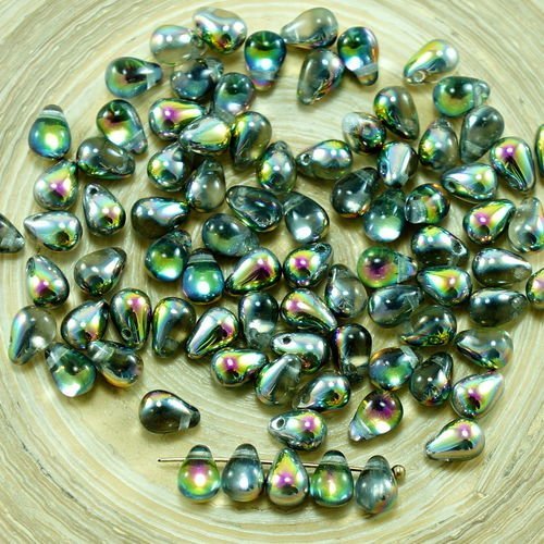40pcs cristal dichroïque vitrail vert valentine rose demi-verre tchèque petite larme perles de 4 mm  sku-27337