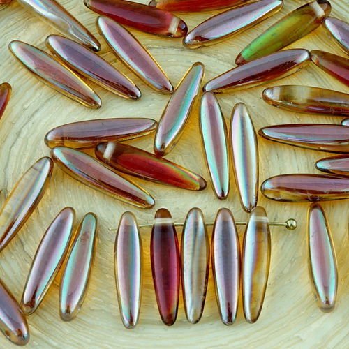 30pcs cristal jaune métallique iris de la moitié preciosa épine poignard plat de feuilles de verre t sku-32292