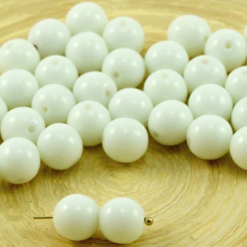20pcs ivoire opaque blanc rond druk verre tchèque pressé perles de 8mm sku-31996