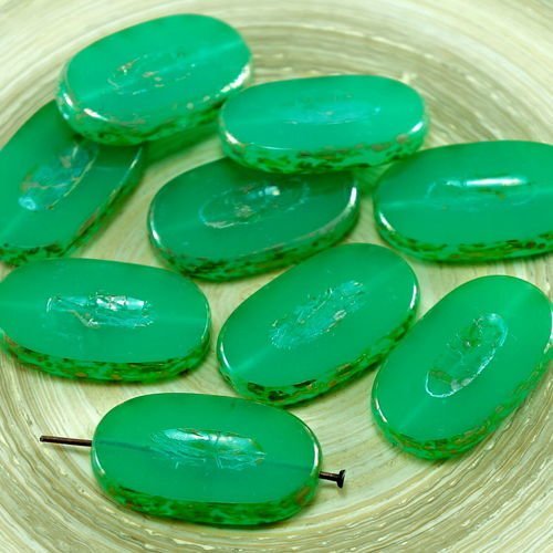 2pcs grand picasso argent vert albâtre plat ovale table de découpe sculpté verre tchèque perles de f sku-27395