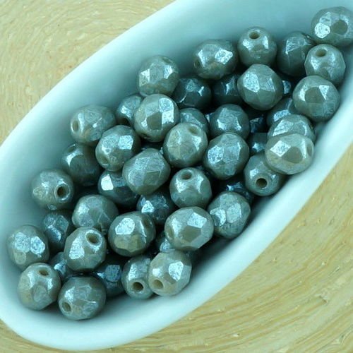 100pcs opaque gris lustre rond à facettes feu poli petite entretoise tchèque perles de verre de 4mm sku-33407