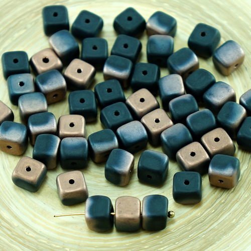 24pcs noir mat capri or la moitié de l'halloween tchèque cube de verre perles d'entretoise de 5mm x  sku-27405