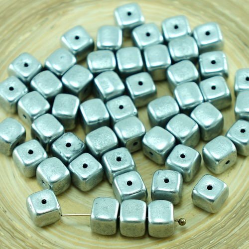 24pcs métallique mat aluminium argent verre tchèque cube perles d'entretoise de 5mm x 7mm sku-27407