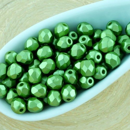 100pcs pastel perle sage vert olive ronde à facettes feu poli entretoise tchèque perles de verre de  sku-34583