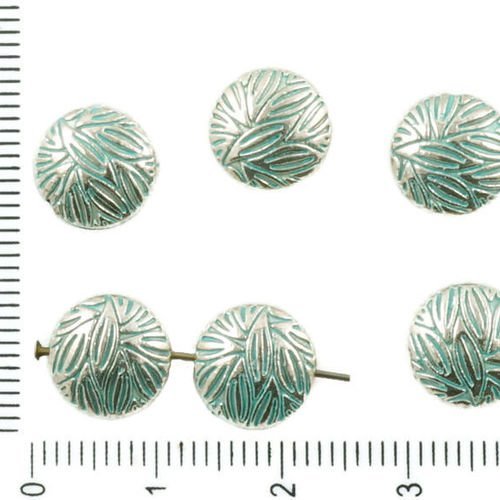 10pcs antique ton argent bleu turquoise patine de lavage à plat monnaie rond de feuille floral sculp sku-36711