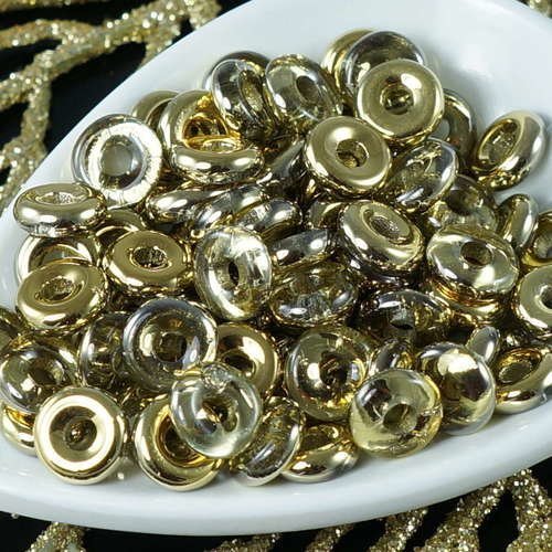 Cristal d'ambre d'or tchèque verre plat anneau de perles en forme de o grand trou de beigne de 8mm 2 sku-18802