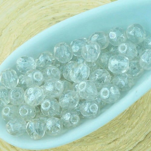 100pcs blanc cristal lustre clair ronde à facettes feu poli petite entretoise tchèque perles de verr sku-33162