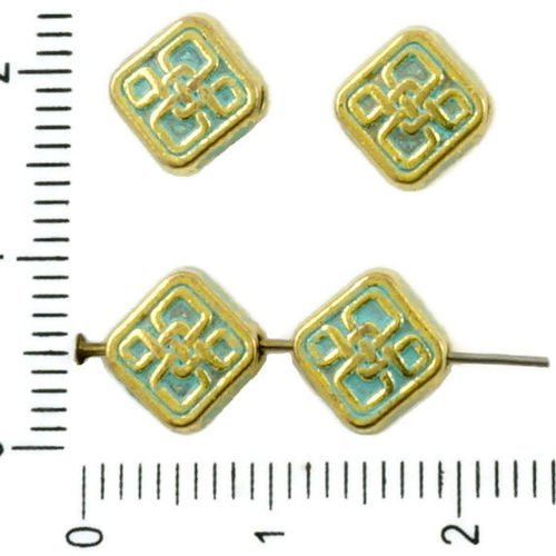 16pcs tons d'or de bleu turquoise patine plat losange carré celtique keltic celtik noeud perles des  sku-36749