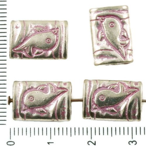 8pcs antique ton argent rose patine de lavage à plat soufflé rectangle de poisson marin de la mer de sku-36778