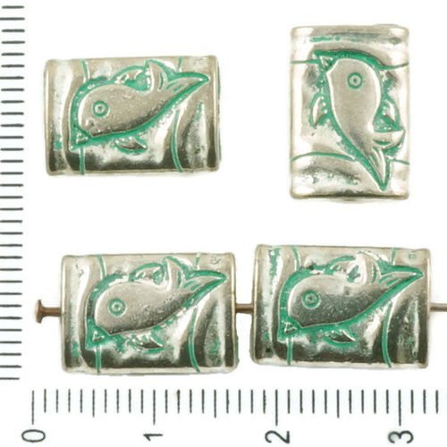 8pcs antique ton argent turquoise vert patine de lavage à plat soufflé rectangle de poisson marin de sku-36781