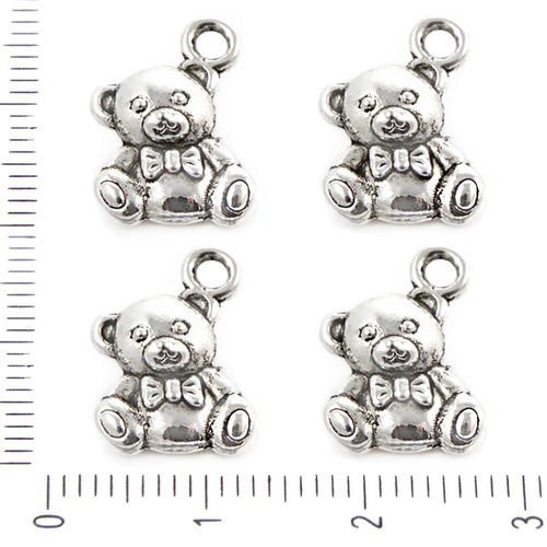 8pcs antique ton argent plaqué ours en peluche bébé charmes pendentifs animaux des deux côtés tchèqu sku-37863