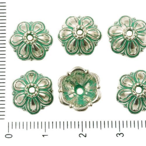 14pcs antique ton argent turquoise patine verte laver grosse perle pompon bouchon de fleur floral ro sku-36519