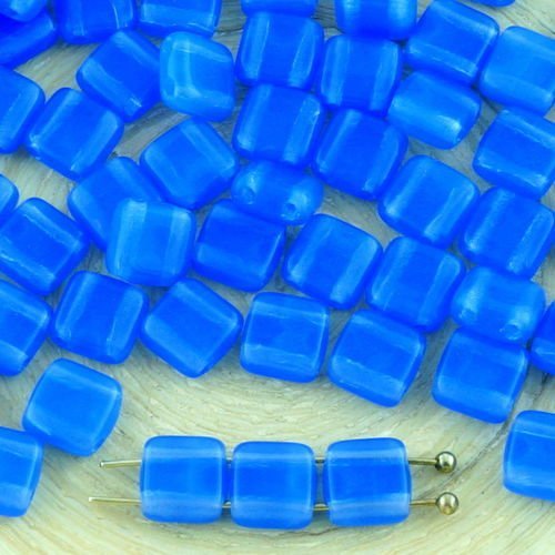 40pcs bleu opale mosaïque plat carré 2 deux trou de verre tchèque perles de 6mm sku-32246